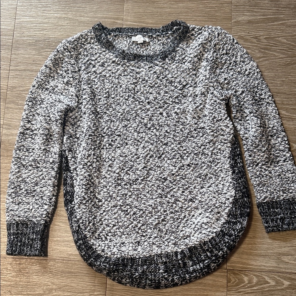 LOFT Black and Gray Crew Neck Sweater